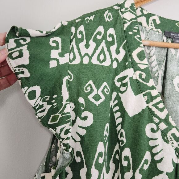 Haute Hippee Linen Blend Green Boho Size 2X Summer Abstract Top - Picture 3 of 8